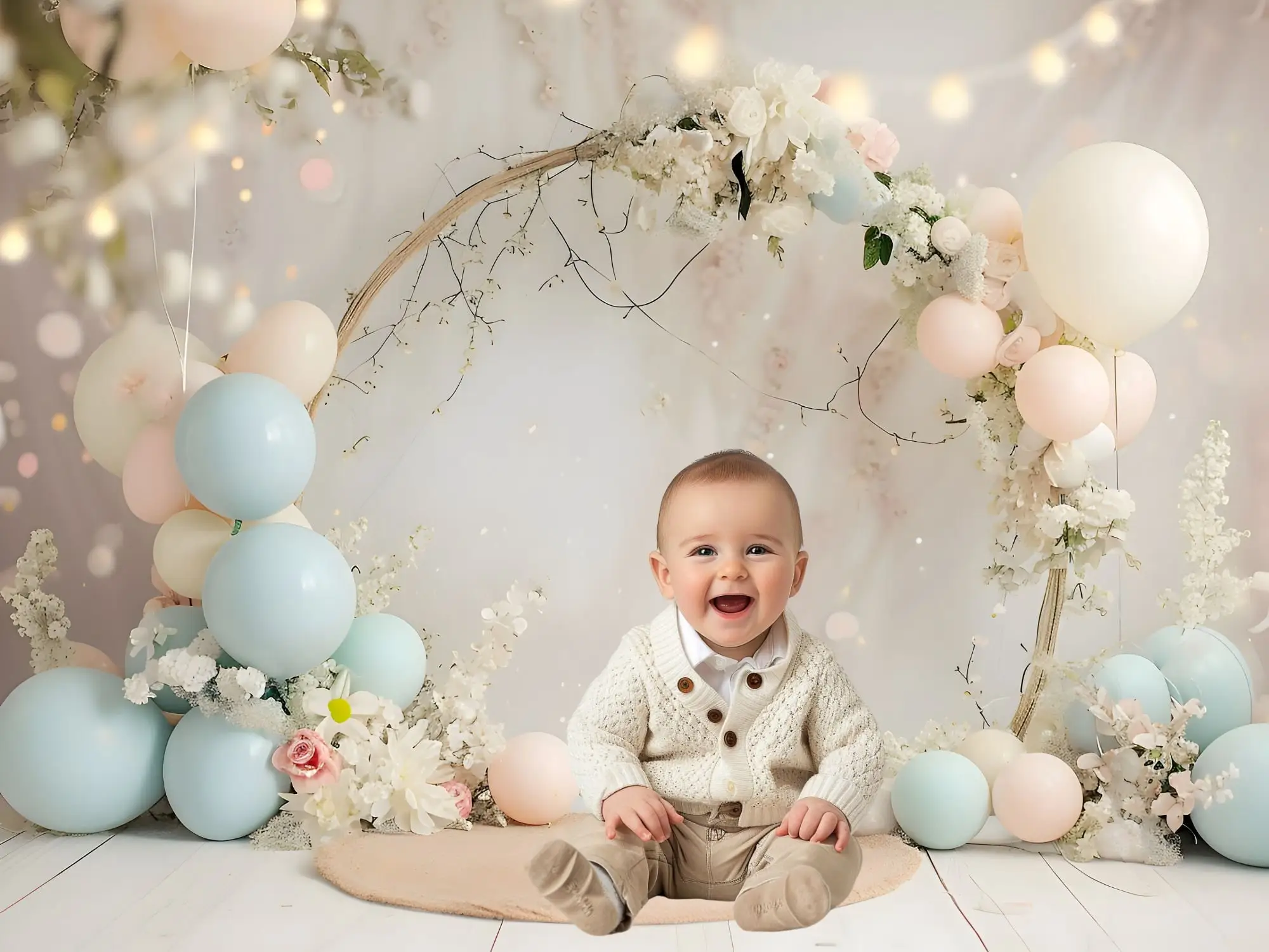 Mehofond Photography Background Boho Arch Balloons Floral Donut Kids Birthday Cake Smash Portrait Decor Backdrop Photo Studio