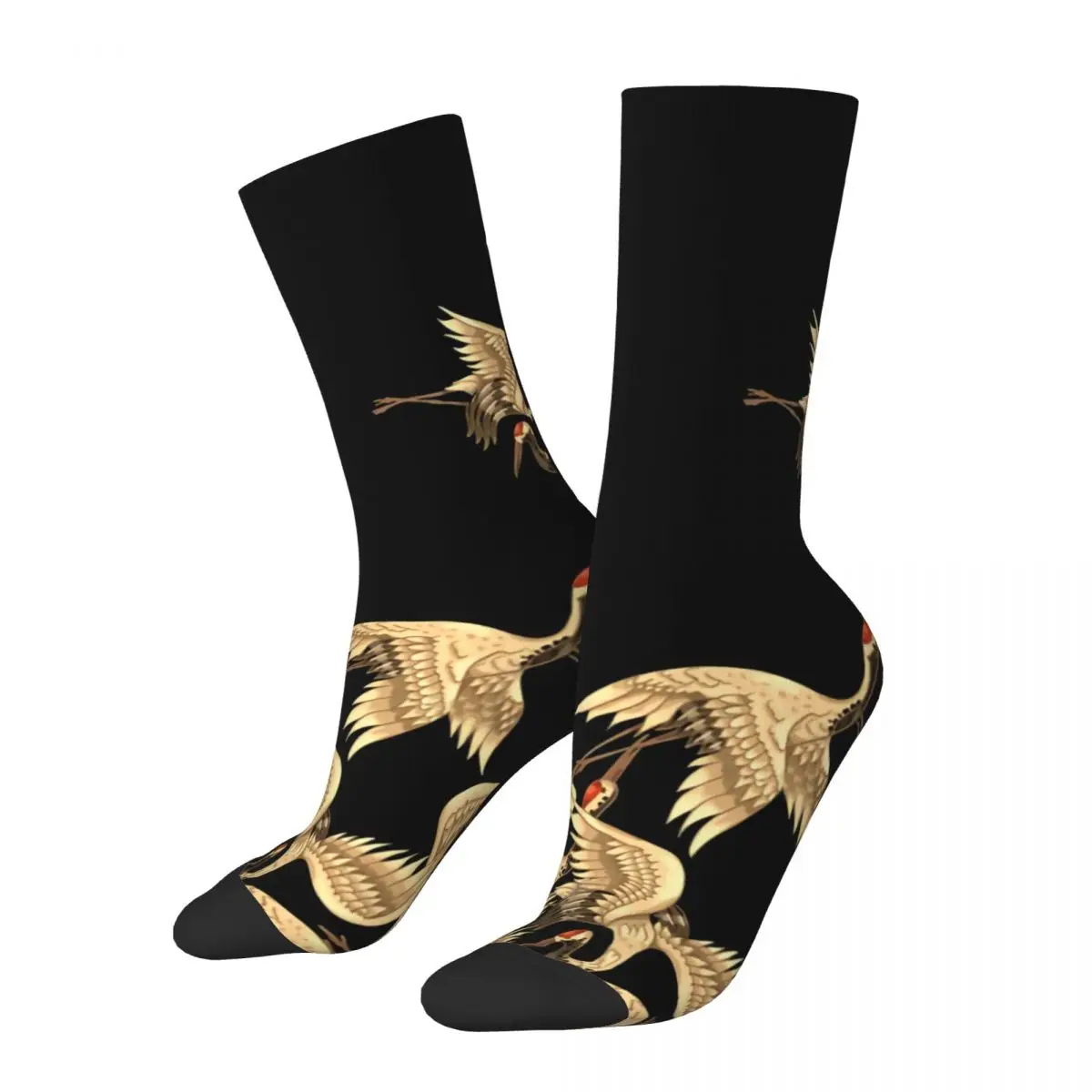 

Funny Happy Men's Socks Oriental Golden Chinese Cranes Vintage Harajuku China Style Hip Hop Novelty Pattern Crew Crazy Sock Gift