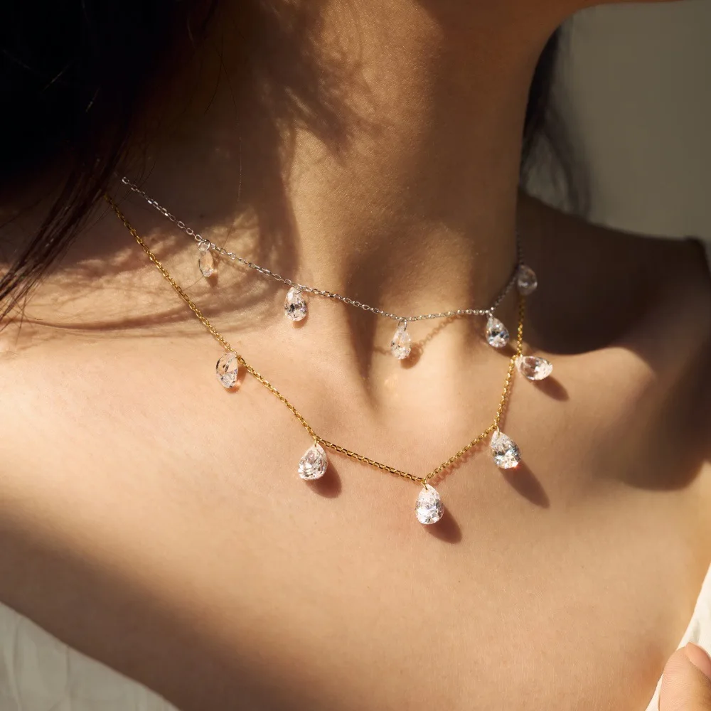 

CCFJOYAS Стерлингового Серебра 925, сверкающее прозрачное ожерелье с подвеской в форме капли воды и циркона для женщин, ювелирные украшения для свадебной вечеринки