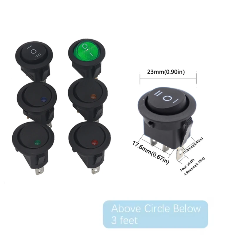 【5PCS】Round Rocker Switch 20MM KCD1 2Pin/3Pin On-Off/ON-OFF-ON Cat Eye Push Button Switch With Light
