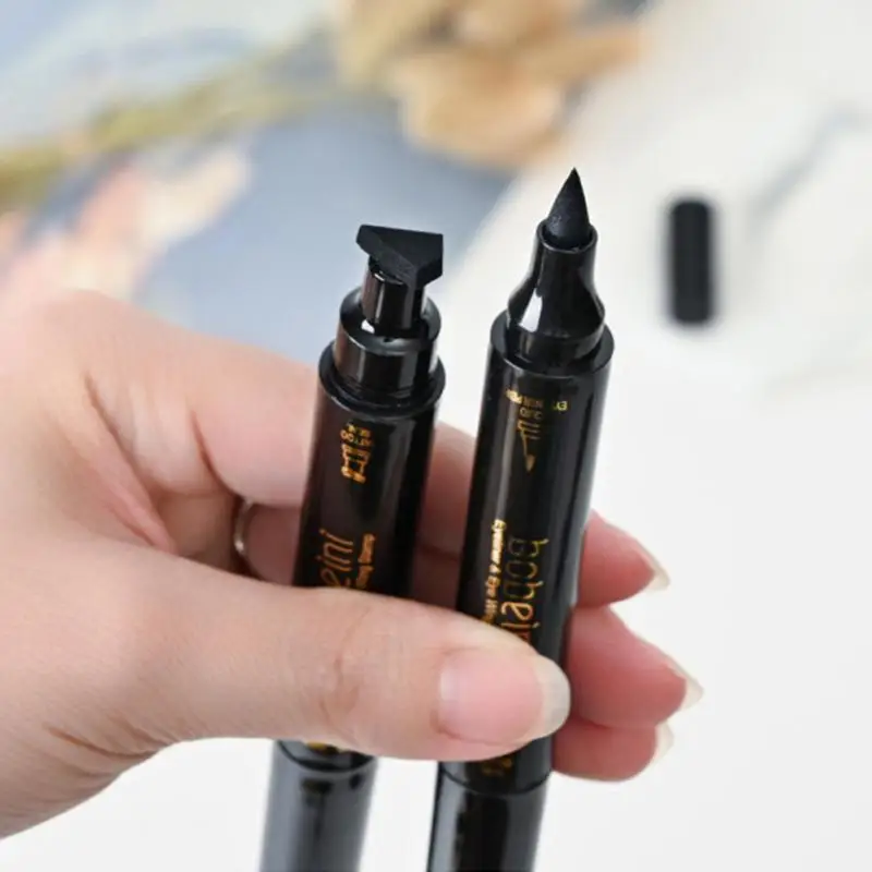 2 In1 czarny Eyeliner w płynie stempel oczy kobiety makijaż wodoodporny szybko trwałe kosmetyki czarne stemple Eyeliner Pen 2023 New