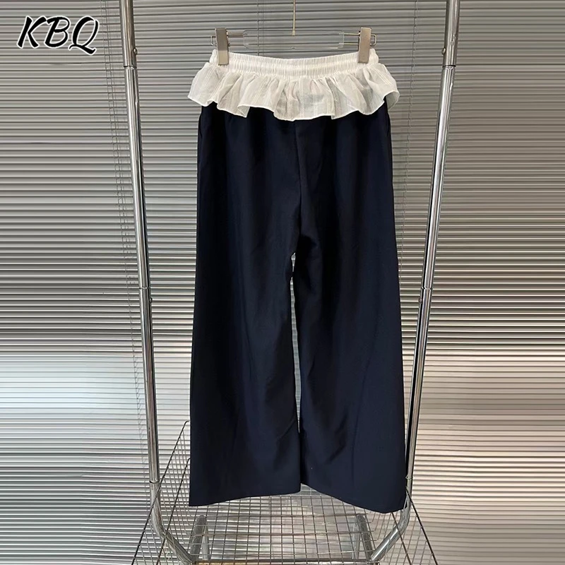 

KBQ Minimalist Casual Loose Chic Pants for Women High Wiast Design Sense Patchwork Folds Wide Leg Pants Female Fahsion Style New