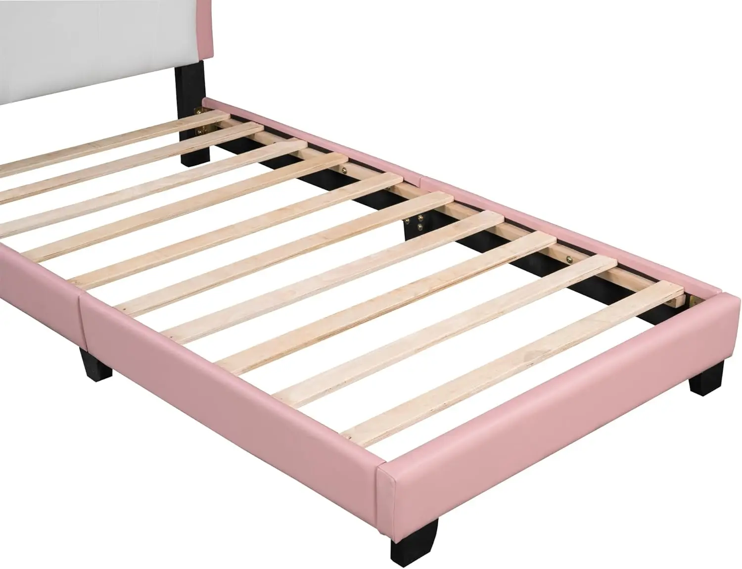 Frame with Headboard, Children Upholstered Twin Platform Bed Frame with Crown Headboard, Wooden Twin Bed for Girls, Teens, No Bo