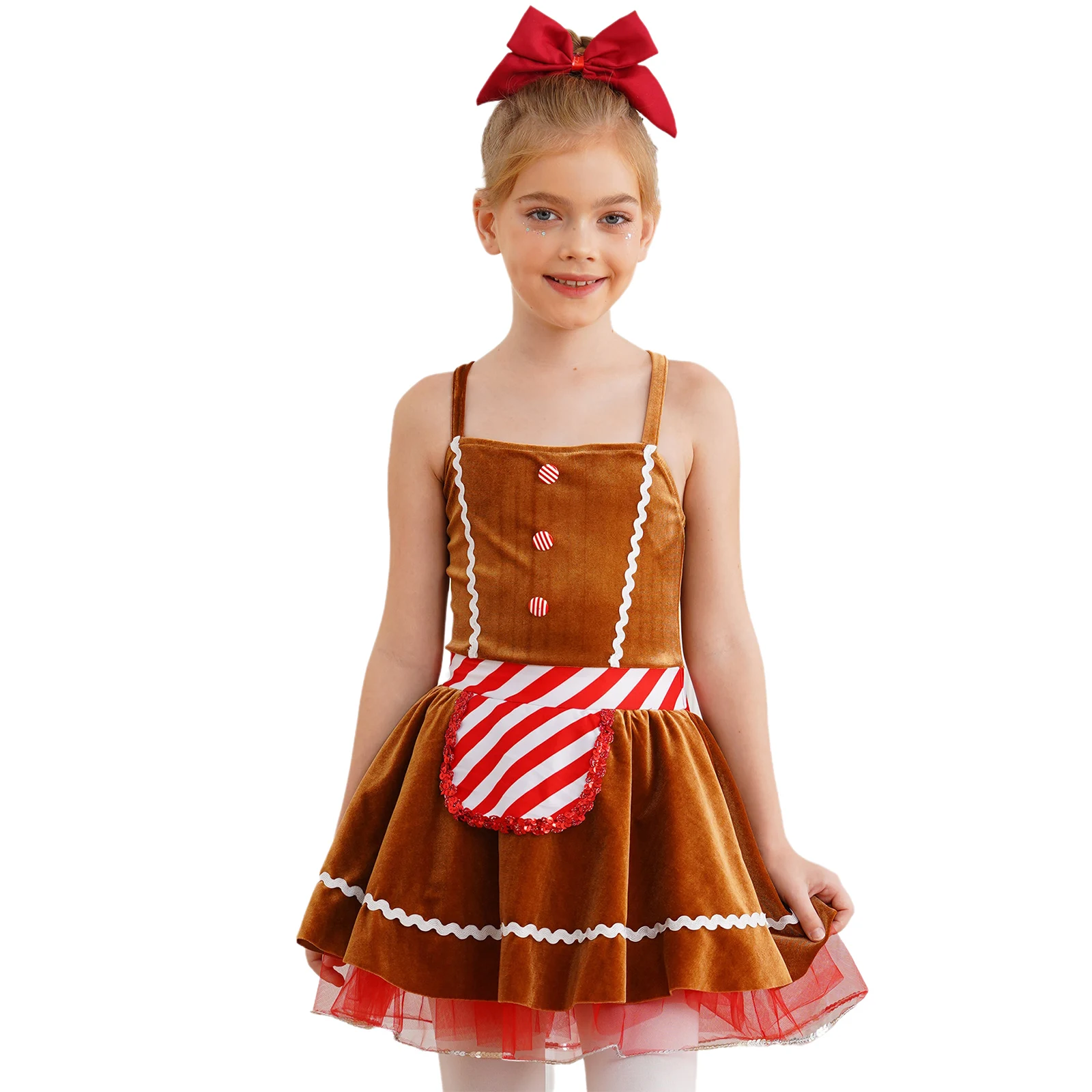 Meninas natal santa marrom ballet tutu vestido de dança traje natal gingerbread homem cosplay vestido traje cami vestido dancewear