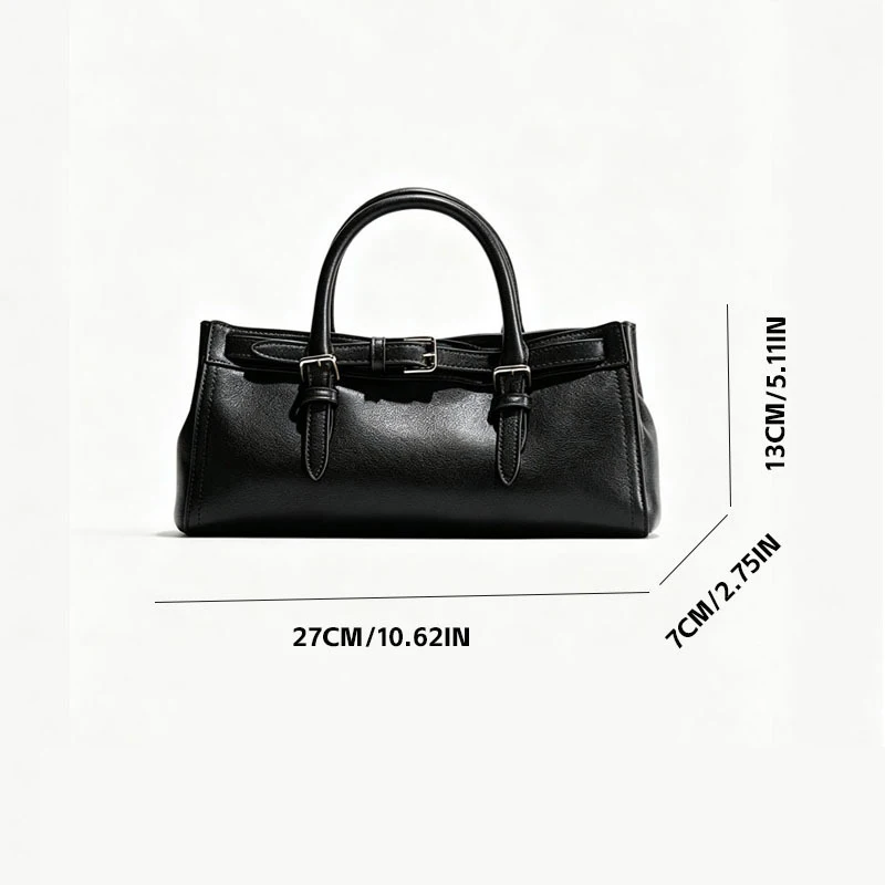 Gürtelschnallen-Verstellbare Umhängetasche, Damen Einfarbige Minimalistische Handtasche, Schwarze Vielseitige Pendler-Arbeitstasche – Detail 1