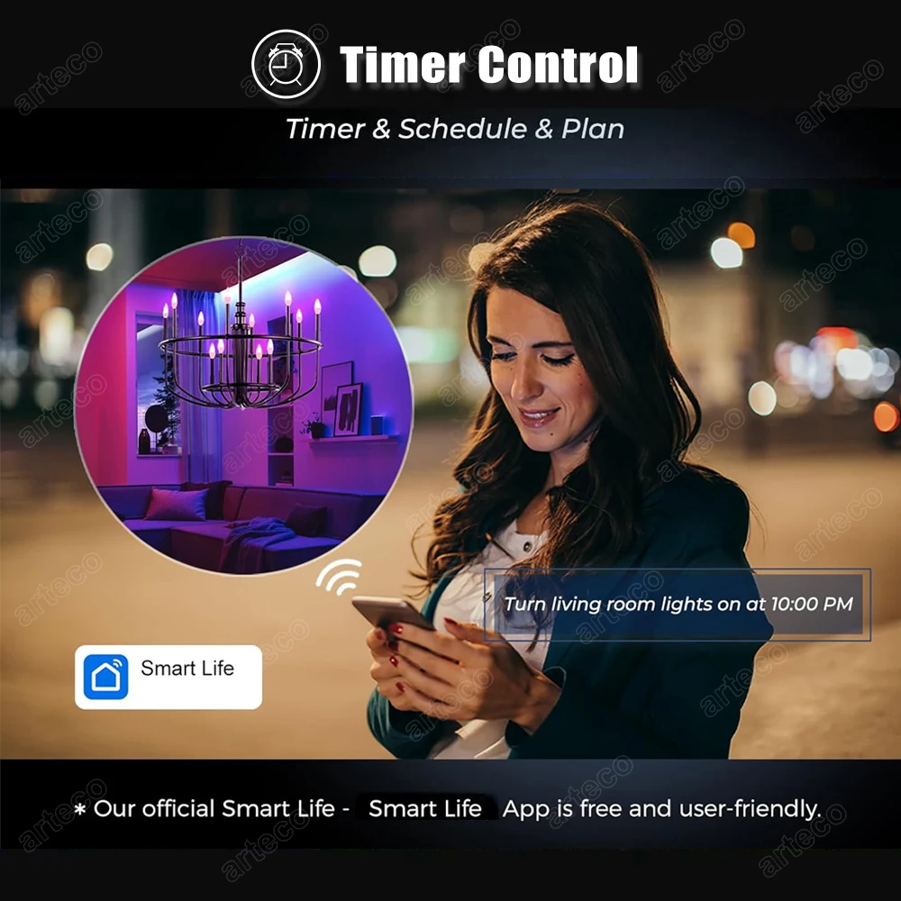Tuya E14 Candle Lamps Smart Led Bulbs APP Control Bluetooth WIFI RGB C+W LED Light Dimmable Smart Life Room Home Chandelier Lamp