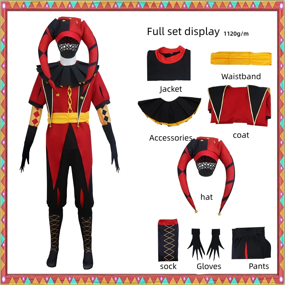 

Male and female cosplay costumes, circus clown full set costumes, Halloween carnival, Christmas stage performances, red and blac