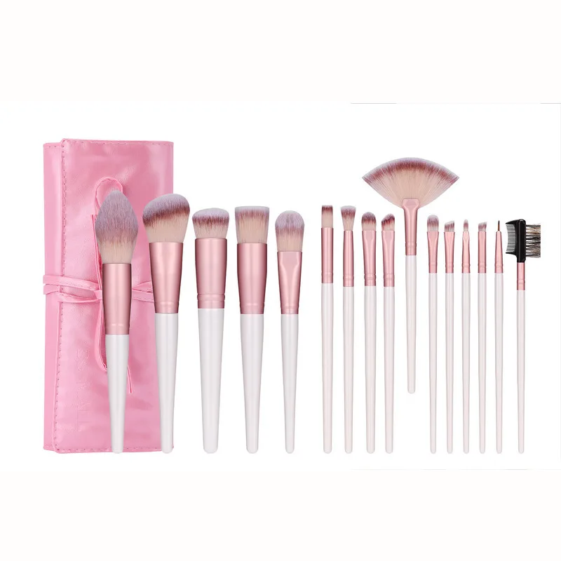 Ensemble de pinceaux de maquillage 16 pièces avec rainures, outils de maquillage et pinceaux de maquillage blanc cassé