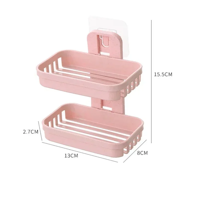 Wall Mounted Double Layer Soap Dish Holder Punch-Free Drawer Draining Holder Kitchen Sponge Storage Box Bathroom Organizer Rack