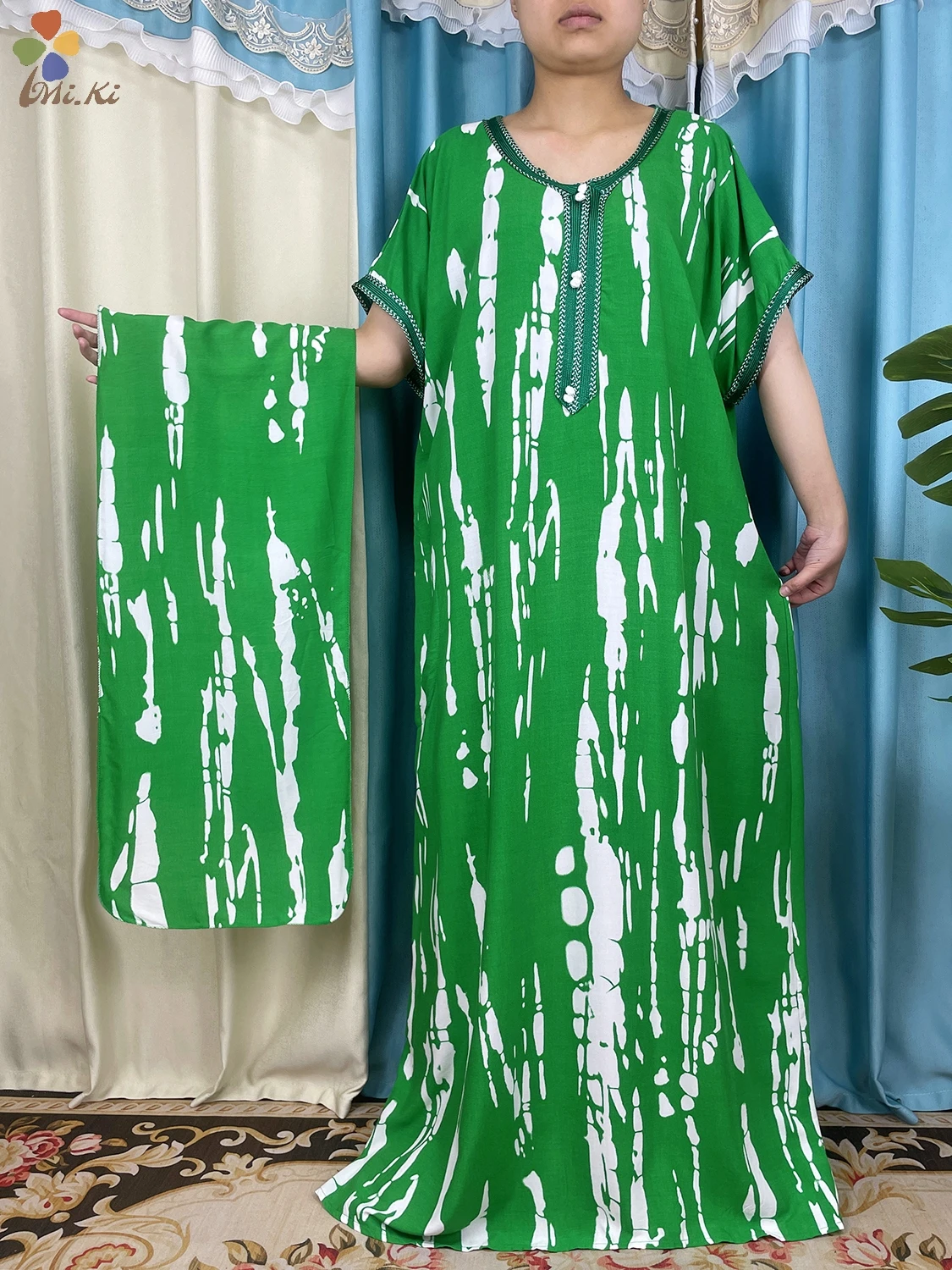 2024 High Quality New African Women Short sleeved Dress Tie Dyed Colored Cotton Long Dress Dubai Islamic Women Summer Clothing