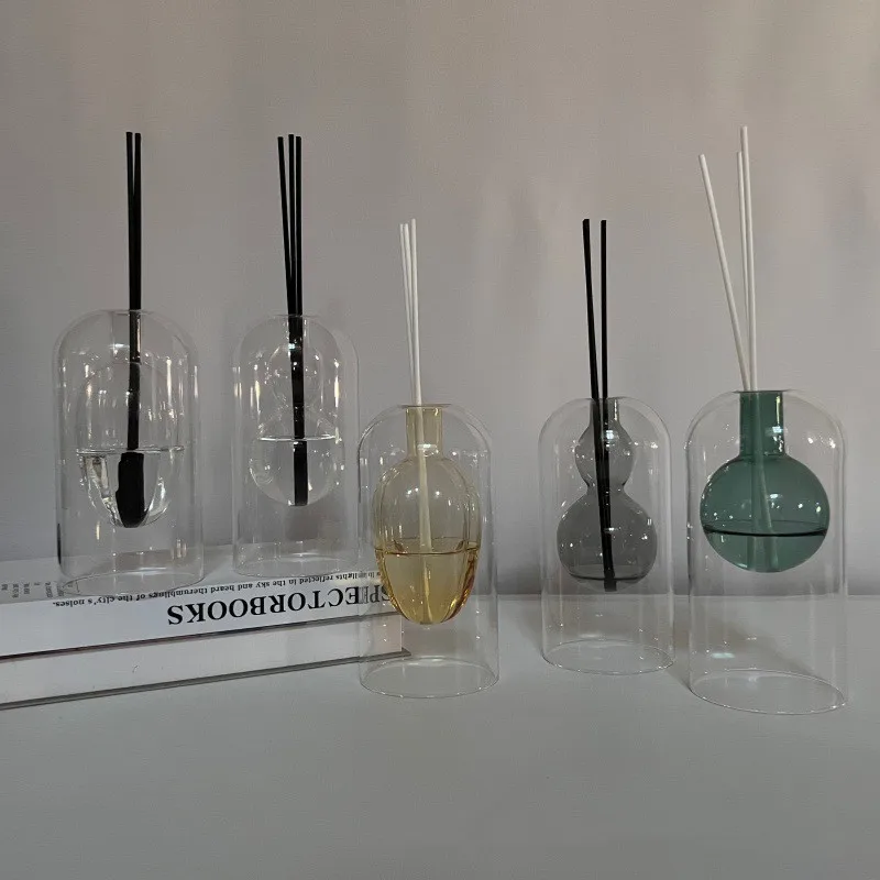 Double Layered Glass Aromatherapy Bottle, Fragrance Diffuser, Empty Bottle, Reed Decoration, Mini Small Flower Bottle Decoration