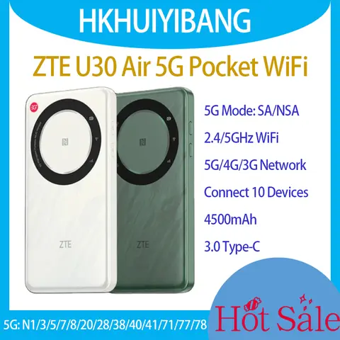 ZTE 5G 포켓 와이파이 U30 에어, 4500mAh C타입, 867Mbps 2.4, 5GHz 듀얼 밴드, 휴대용 핫스팟 5G 4G LTE SIM 카드 모바일 라우터, 2024 신제품