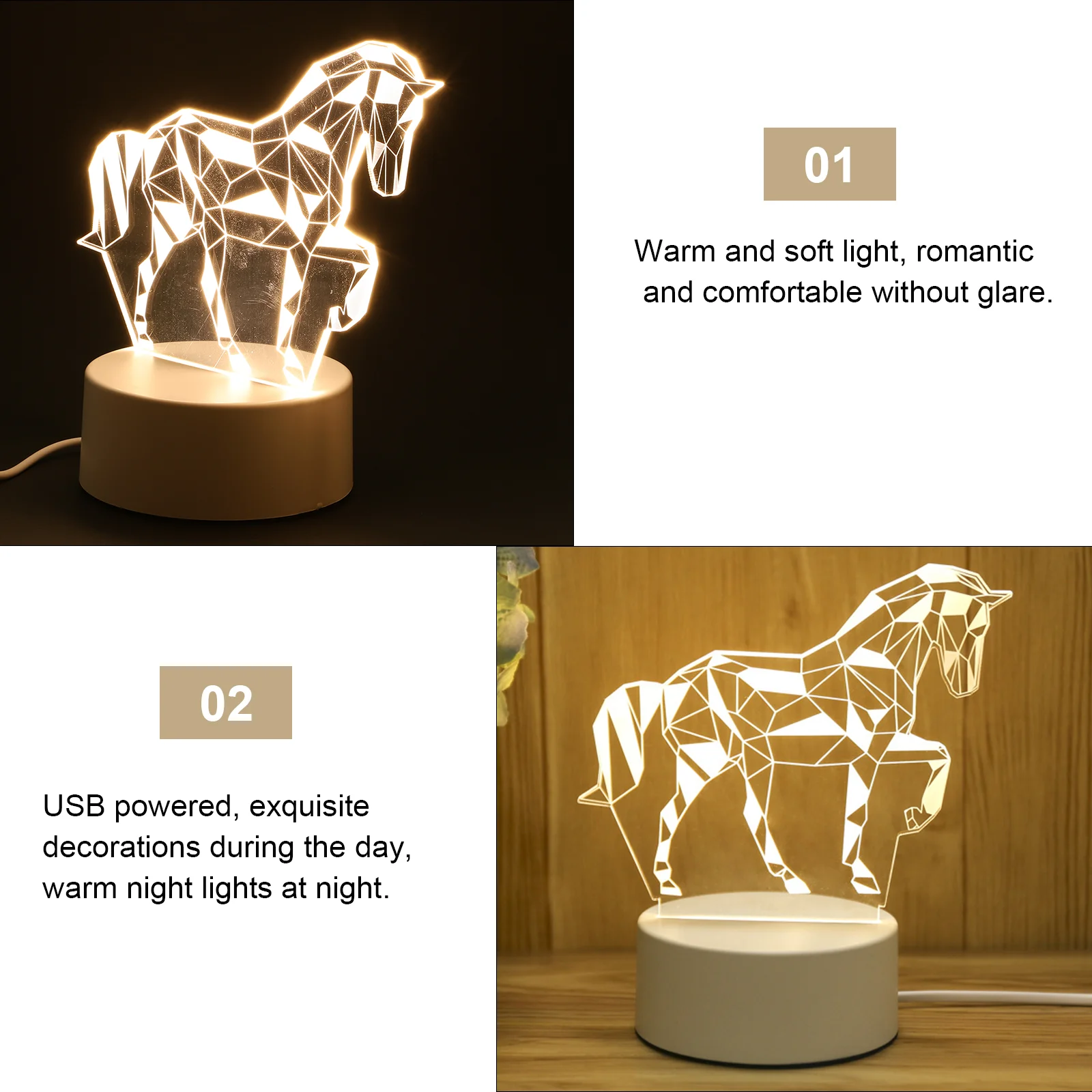 Carica 3 D Luce notturna 3D Giocattoli per bambini Cavallo Neon LED Insegna Lampada da illusione da comodino in acrilico ABS