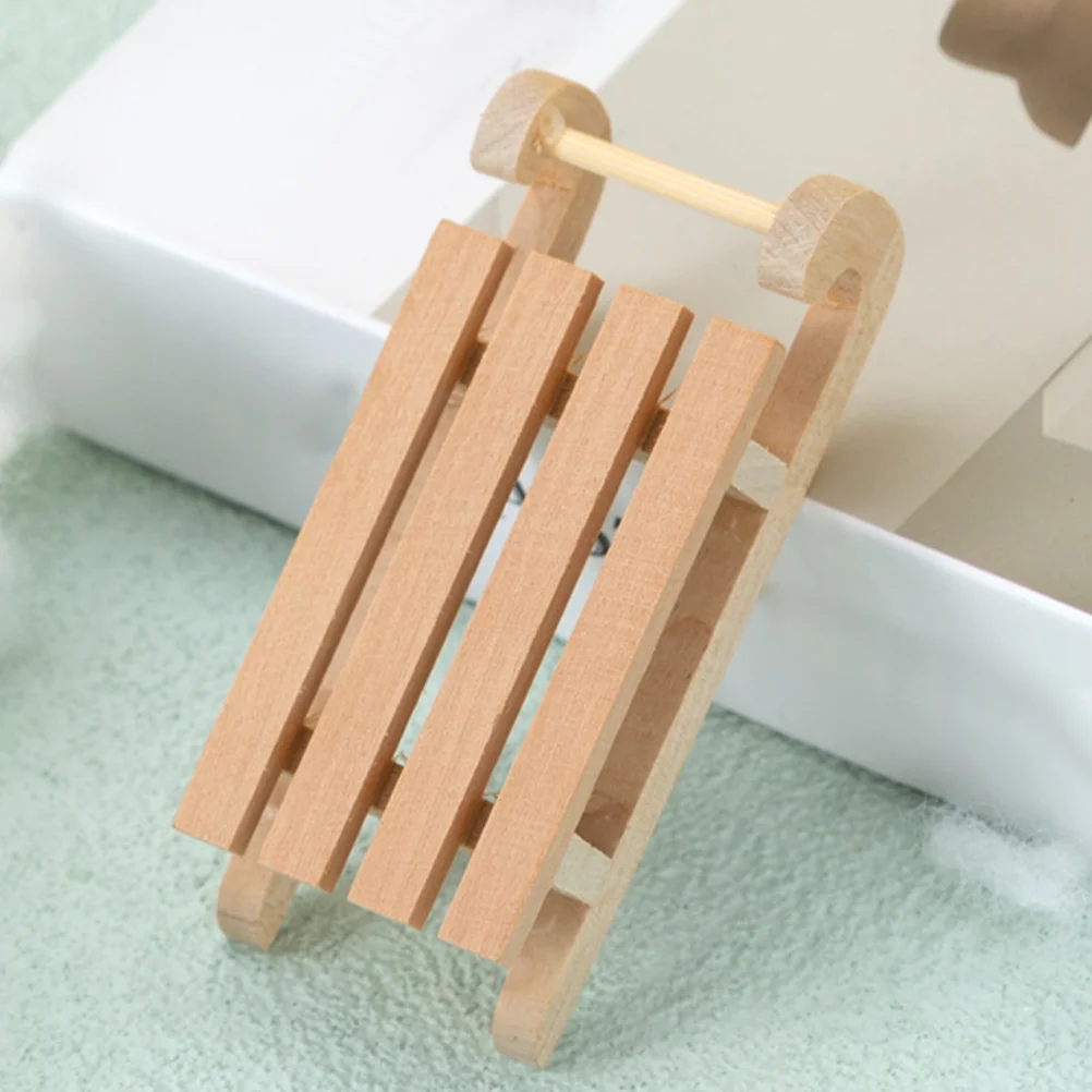 

2 Pcs Wooden Sled Mini Sleigh Model Prop Miniature Models Ornaments House DIY Decor Durable Child