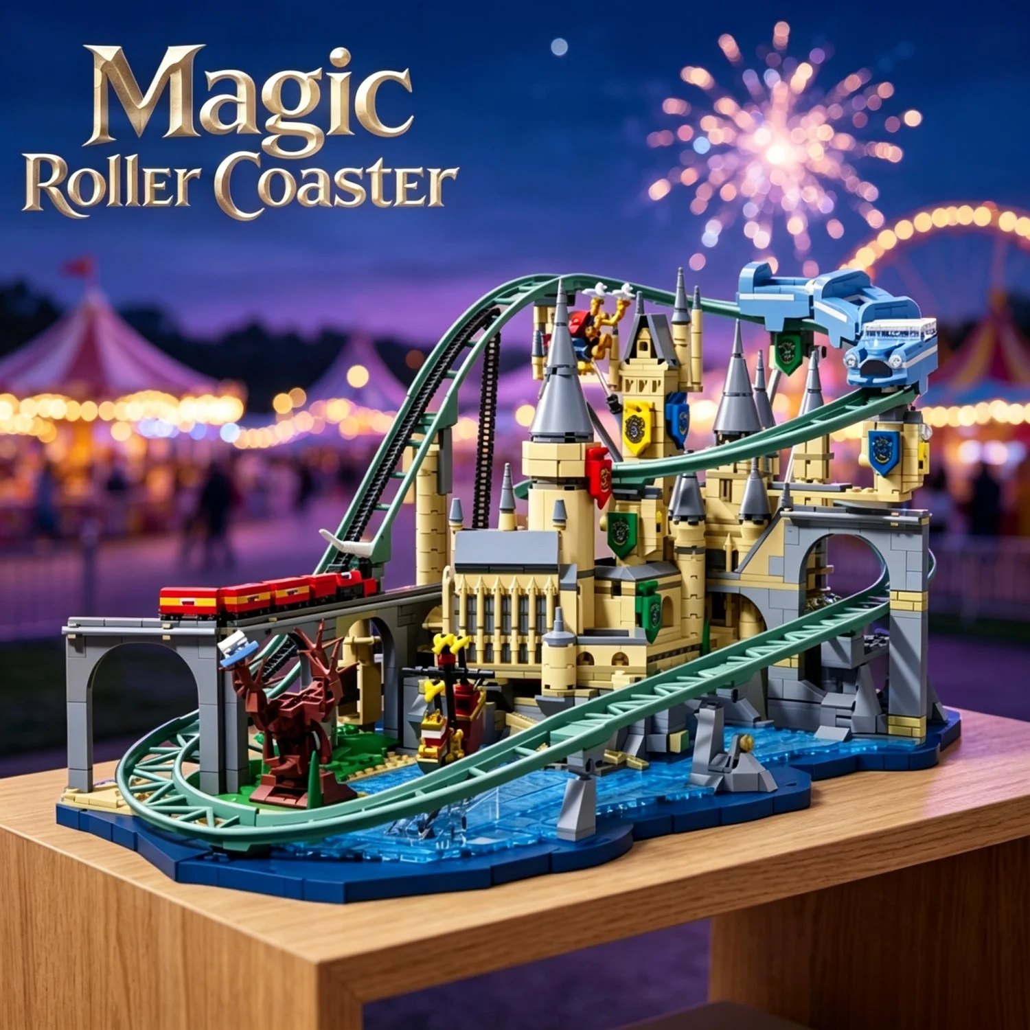 Fantasy Manor Achterbahn-Bausteinmodell Magisches Schloss-Set DIY Montage-Szenario Ornament Spielzeug Feiertagsgeschenke