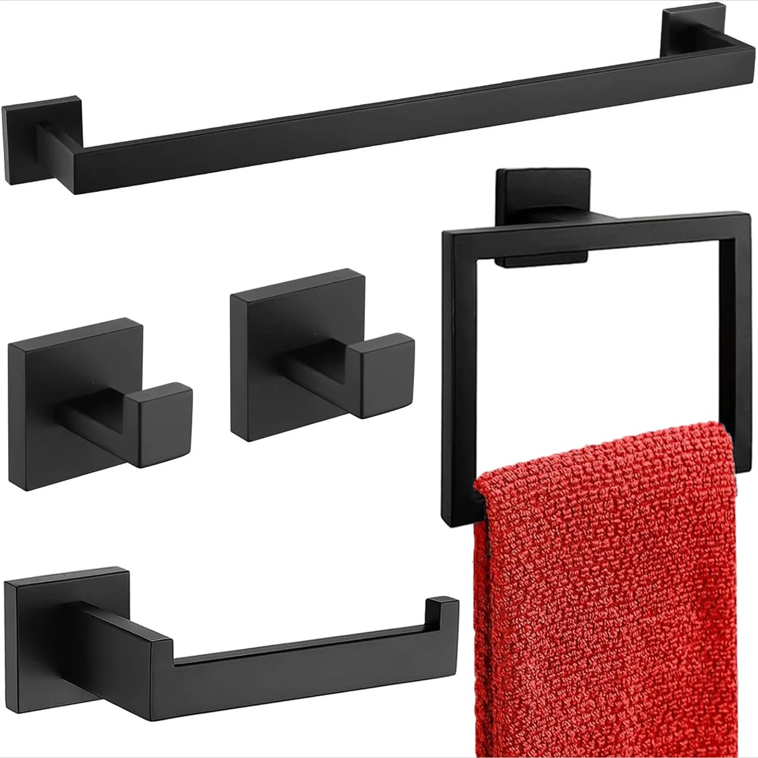 Bathroom Hardware Set Accessories Stainless Steel Matt Black Shelf Robe Hook Hanger Towel Rail Bar Rack Tissue Paper Holder