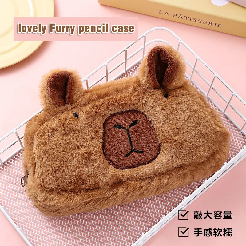 Bolsa de lápices Capybara de gran capacidad, bolsa de papelería Kawaii estética, estuche de bolígrafo para niños, bolsa de almacenamiento de