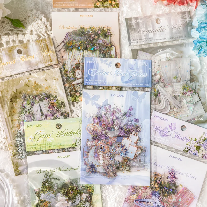 

Mr Paper 60Pcs/bag Boundless Wonderland Series Ice Crystal PET Laser Silver Stickers Bag Handbook Stickers DIY Glasses Notebook