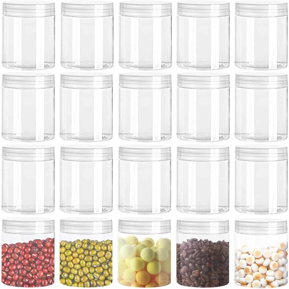 20 Pack 4oz Clear Plastic Jars with Lids 115ml Wide Mouth Empty Round Containers for Candy Beads Lotion Slime Making Food Storage Refillable Containers
