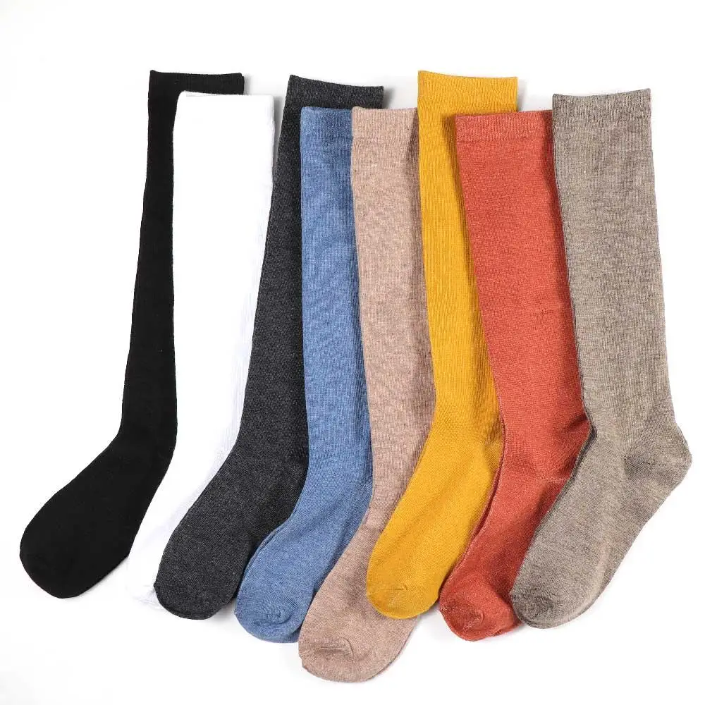 Casual Sport Solid color Student Cotton For Girl Calf Sock Women Stockings Knee High Socks Hosiery