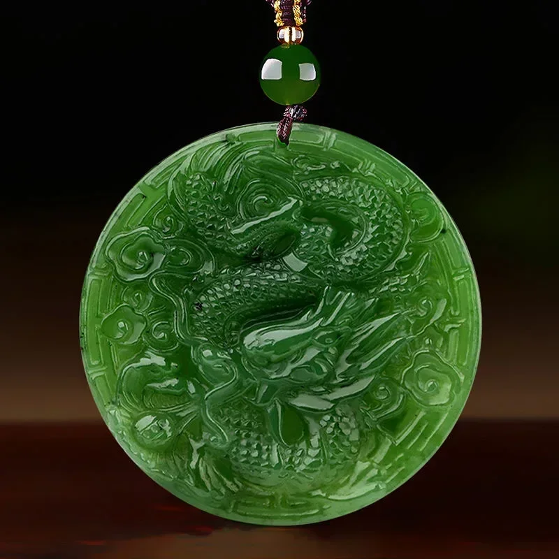 Naturalna zieleń Hetian jadeit kamienny smok wisiorek feniks naszyjnik rzeźbiony chiński jadeit biżuteria z wiszącą ozdobą Reiki prezent Amulet kobiet mężczyzn
