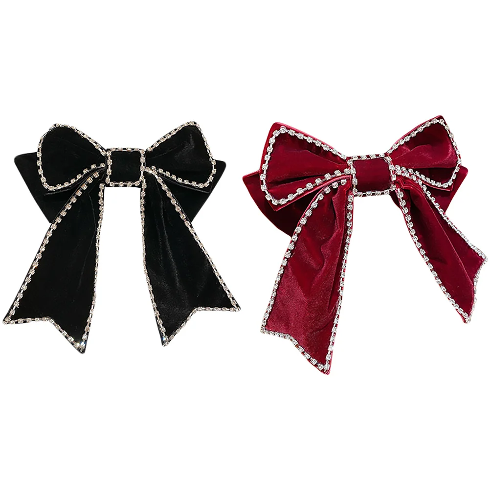 

2pcs Vintage Hairpin Clips Black Wine Bowknot Rhinestone Decorative Women Stylish Headdress Accessories Pins Girls Party