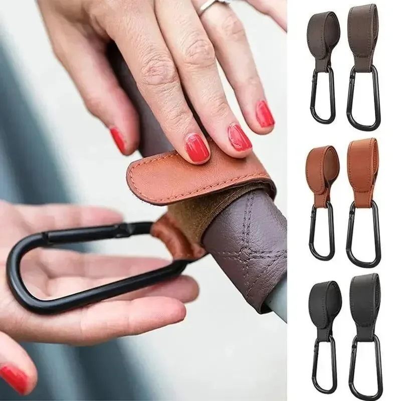 1/2PCS Baby Stroller Hooks - PU Leather Pram Organizer for Diaper Bag Travel Accessories with Climbing Buckle
