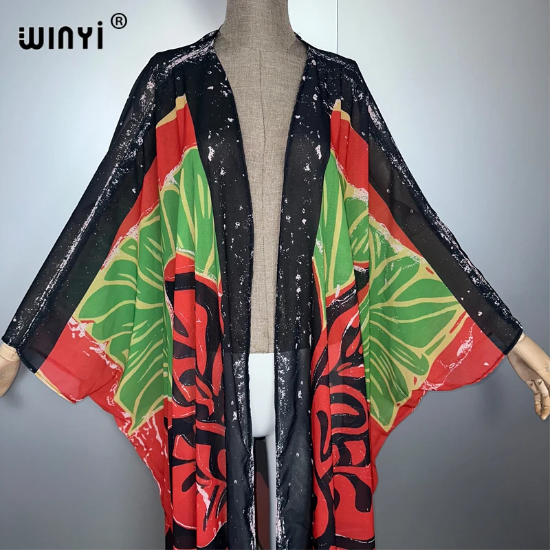 WINYI Africa retro print Kimonos loose dresses for woman Cardigans beach outfits Caftan beach cover up evening dress maxi coat