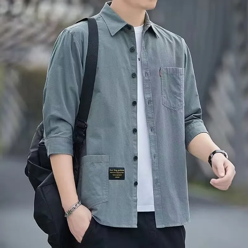 

Men's Casual Thin Seven-Quarter Sleeve Shirt Summer Lightweight Open Cardigan Multiple Pockets Workwear Jacket Loose Fit