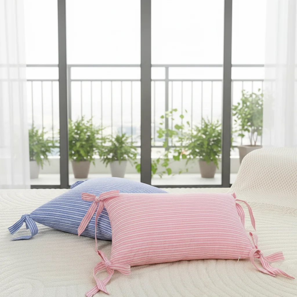 BUYNOW 1 Stück Farbig Gewebter Gestreifter Quadratischer Schleifenkissenbezug Koreanischer Stil Süßer Wohnzimmer-Sofakissenbezug Party Heim Schlafzimmer Deko – Detail 10