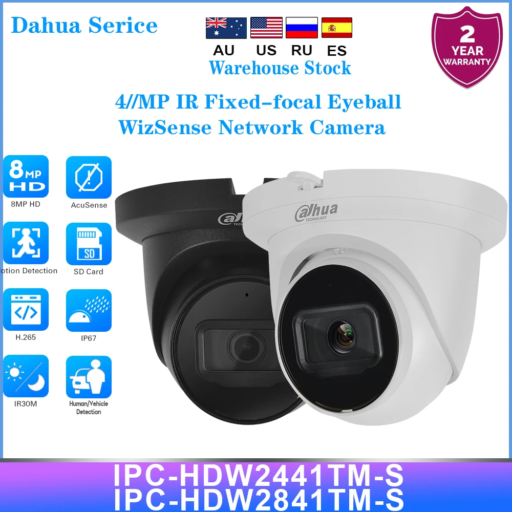 Dahua Serice POE IPC-HDW2441TM-S&IPC-HDW2841TM-S 8MP Eyeball WizSense Network IP Camera IR 30M built-in MIC SD Slot SMD Plus IVS