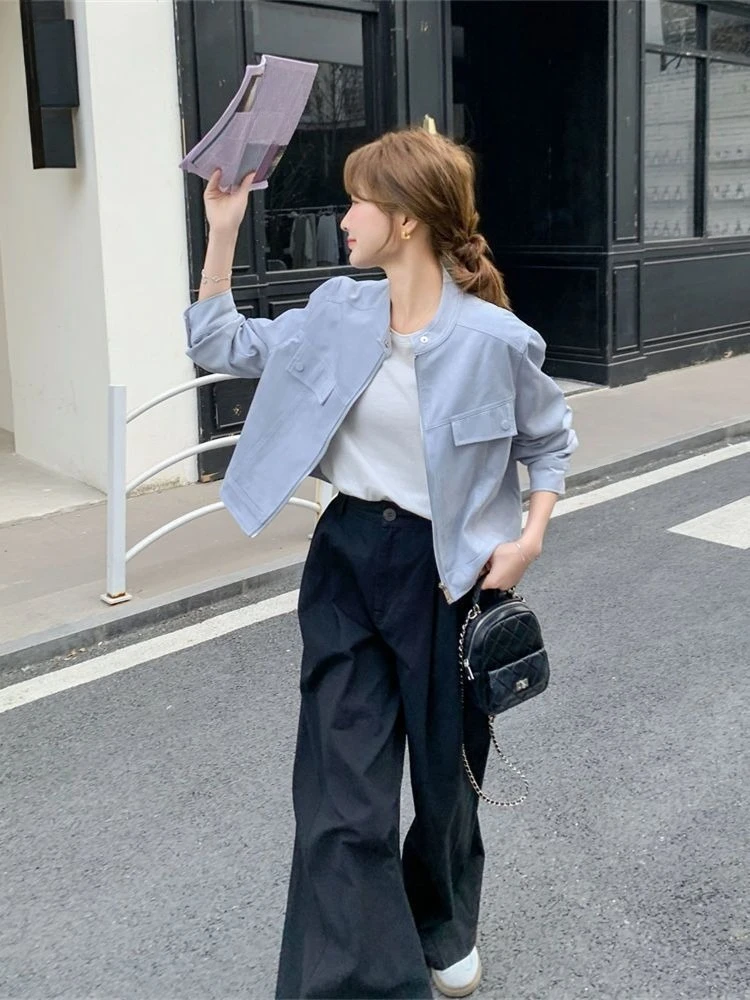 

Женская синяя замшевая мотокуртка, весна-осень 2024, модное байкерское пальто, элитная рабочая одежда, топ