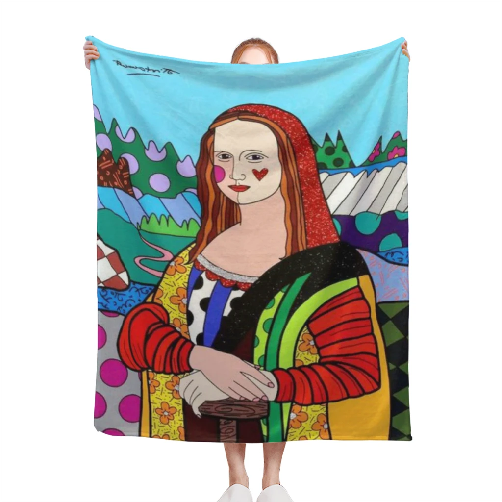 Romero-Britto Blanket Flange Textile Decor Portable Super Soft Throw Blankets for Home Office Plush Thin Quilt