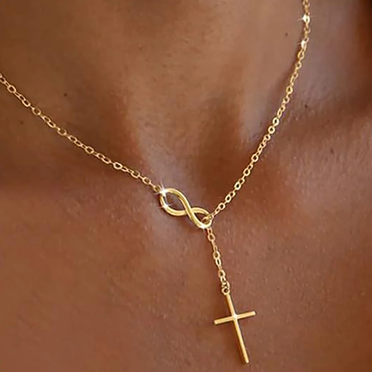بسيطة إنفينيتي رمز الصليب قلادة قلادة سحر تنوعا قابل للتعديل Y على شكل قلادة المرأة أنيقة اليومية ركاب المجوهرات #1