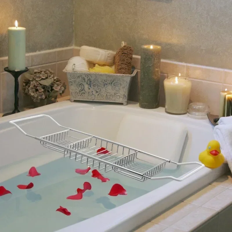 Laptop Stand Wire Bath Tub Tray Stainless Bathtub Tray Expandable Bath Table Shelf Over Bath Tub Racks Optional Gold/Silver