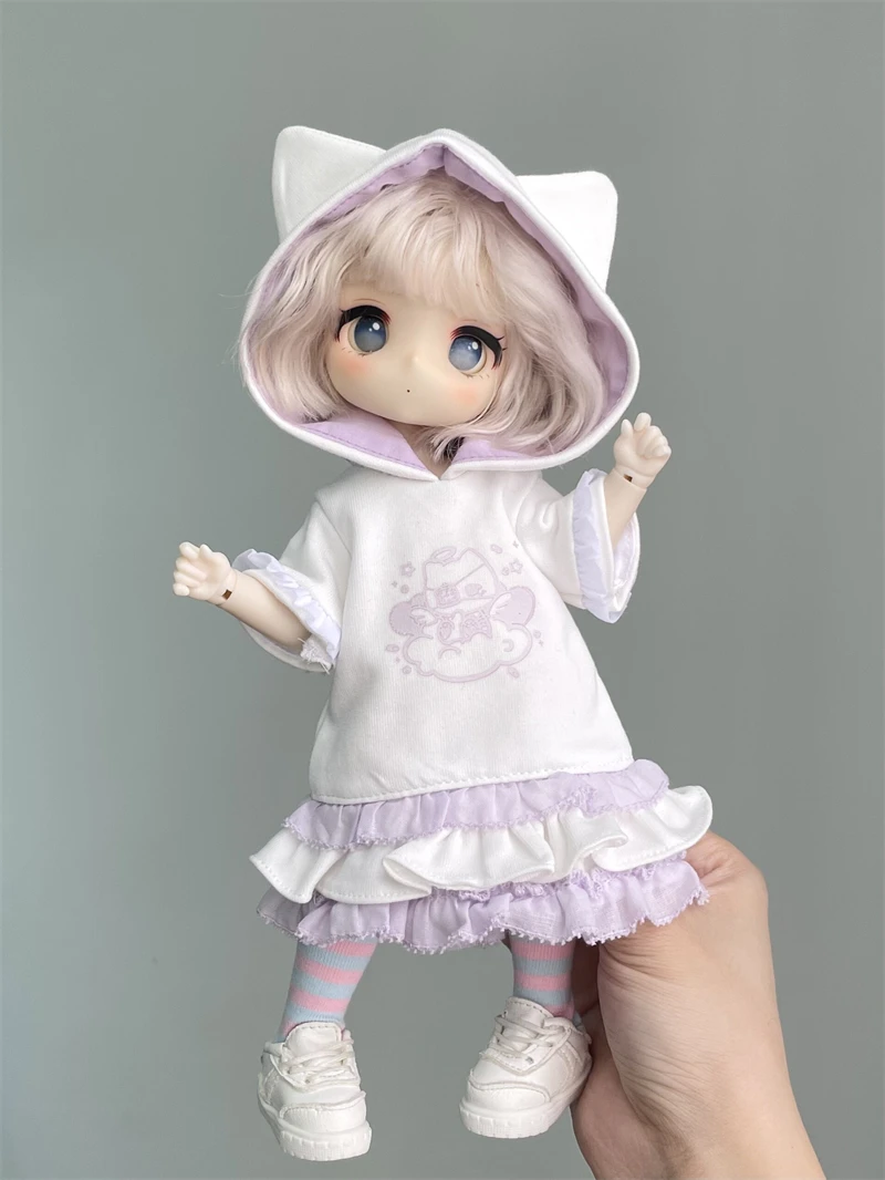 Roupas de boneca bjd adequadas para tamanho 1/6, conjunto de roupas de moletom de gato fofo, acessórios de boneca (1 pontos)
