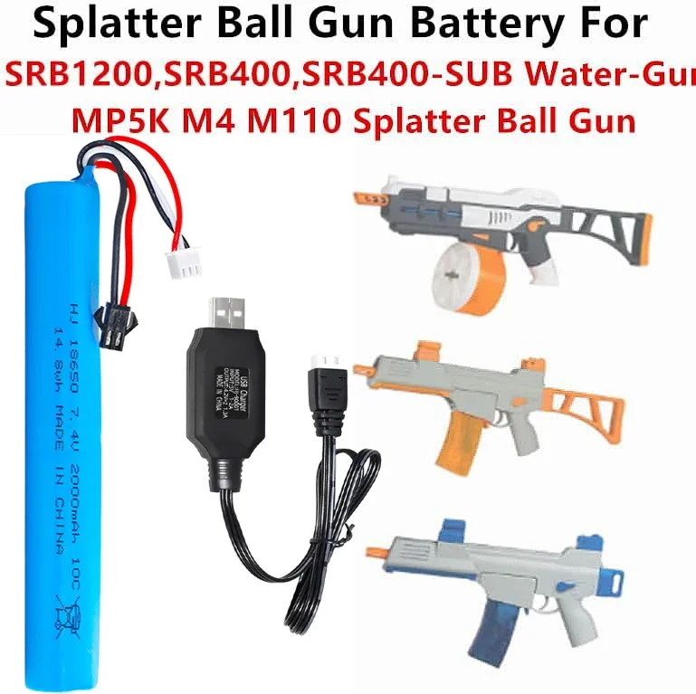 Akumulator Airsoft 7.4V 2000mAh SM-2P wtyczka z kablem USB do SRB1200 SRB400 SRB400-SUB MP5K M4 M110 Water paciorek Blaster Airsoft Gun