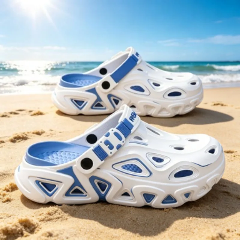 

Men's Beach Slippers Outdoor High-End Thick Bottom Hole Hole Shoes Anti-Slip Head Cover EVA Sandals Summer Slip-On Shoes