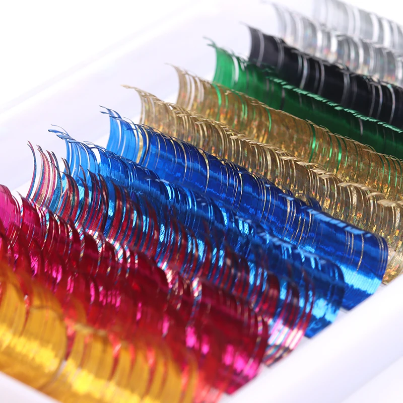 Good Quality Eyelash Decorate 12Rows Shiny Colorful Holographic Eyelash Extension Soft Natural