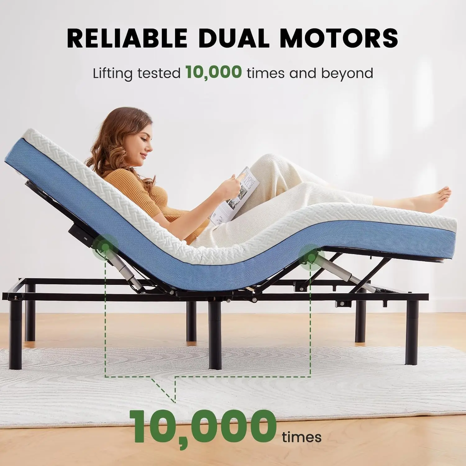 Marsail Full Adjustable Bed Base Frame With 4 Height Options, Independent Head And Foot Incline, 4 Usb Ports And 5 Min Assembly