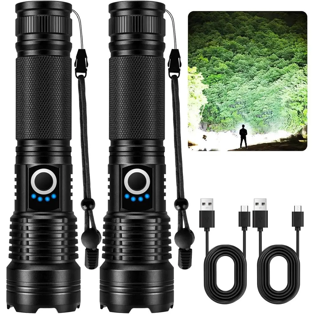 

Dual Pack 90,000 Lumens Rechargeable LED Flashlights - 5 Modes, Waterproof, Ideal for Camping, Home Use