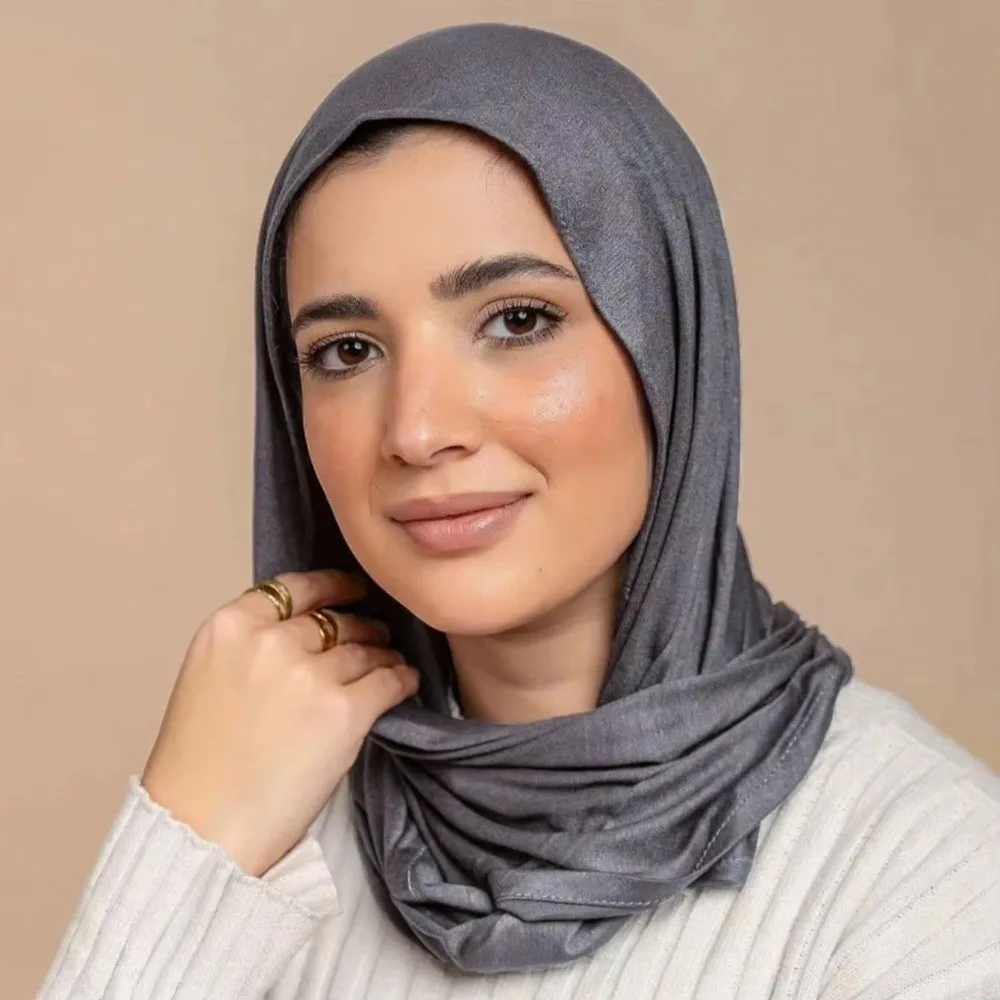 Classic Modal Jersey Instant Hijab Cotton Stretch Wrap-Around Neck Under scarf Solid Color Breathable Headscarf for Women