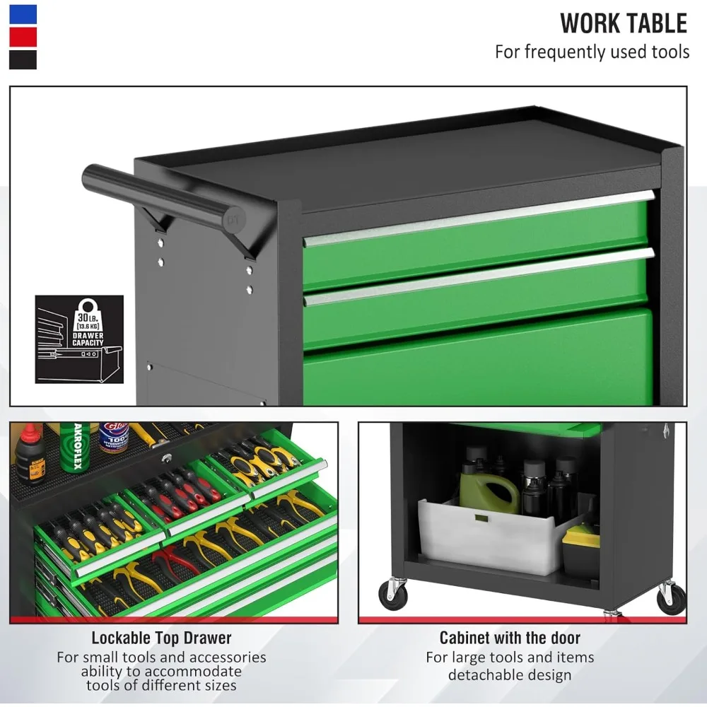 ตู้เครื่องมือแบบมีล้อเลื่อน 4 ลิ้นชัก สีน้ำเงิน สำหรับงานหนัก รับน้ำหนักได้ 580 ปอนด์ เพื่อการจัดเก็บและจัดระเบียบที่ดีที่สุด
