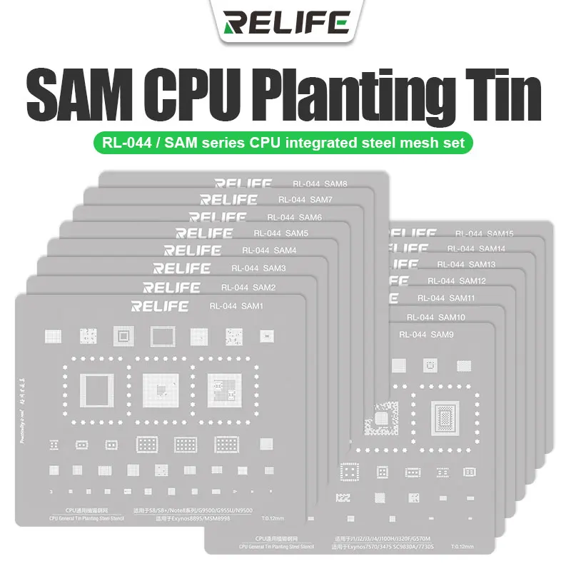 

15PCS RELIFE RL-044 SAM Series CPU Integrated Steel Stencil Set Tin Planting For SAM1-SAM15