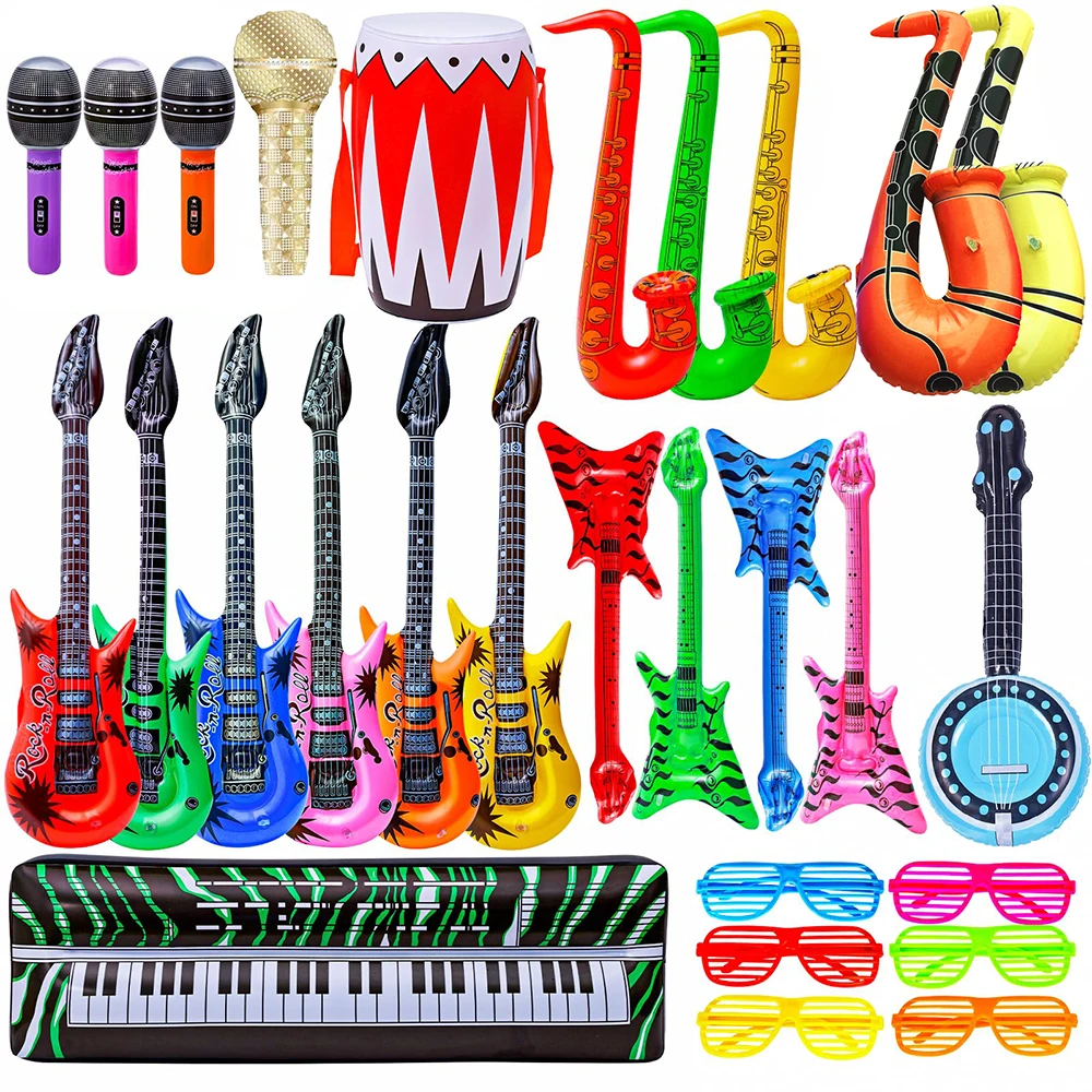 80s 90s Rock Party Decorations Inflatable Toy Balloons Props Music Guitar Saxophone Bass Piano Drum Balloon Supplies