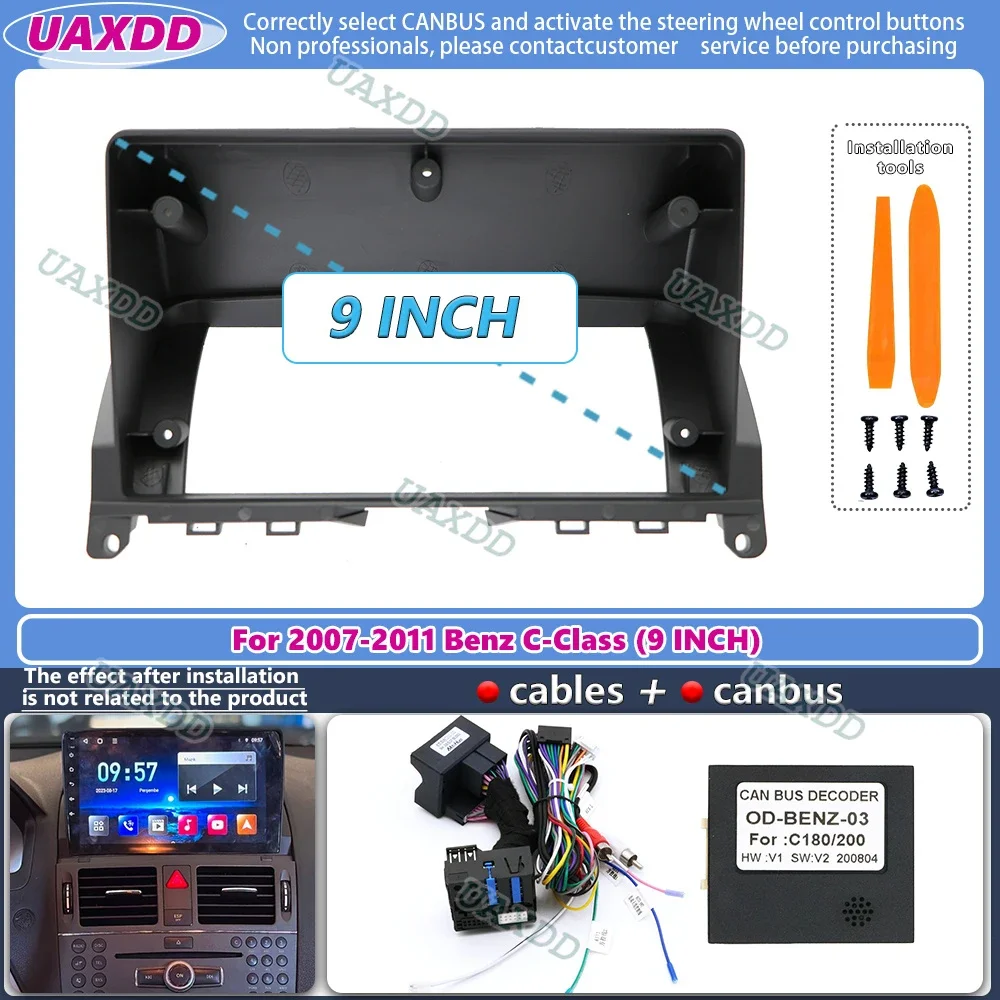 Estéreo Interior de coche de 2 Din para 2007-2011 Benz Clase C 9 pulgadas Kit de marco Android panel radio vídeo navegación adaptador multimedia DVD