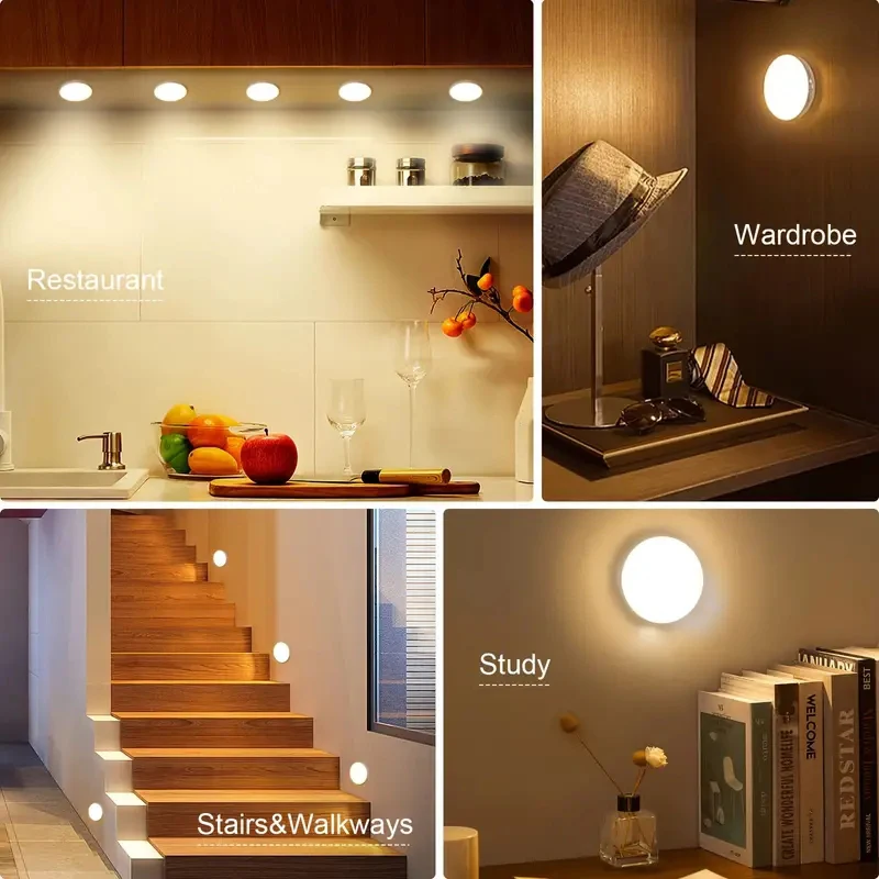 3pcs Motion Sensor LED Night Light USB Rechargeable Night Lamp For Kitchen Cabinet Wardrobe Lamp Staircase Wireless Closet Light