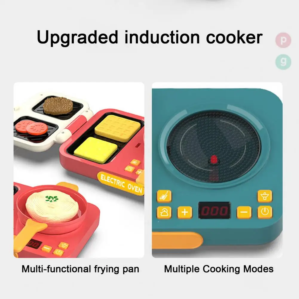 

Play House Kitchen Toy Realistic Mini Kitchen Cooking Playset with Electric Induction Cooker Toy Vegetable Utensils for Toddlers