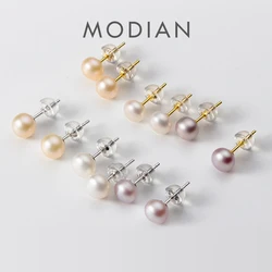 Modian Multi-Color Natural Pearl Hight Quality 925 Sterling Silver Anti-Allergy Stud Earring for Women Fine Jewelry Accessories