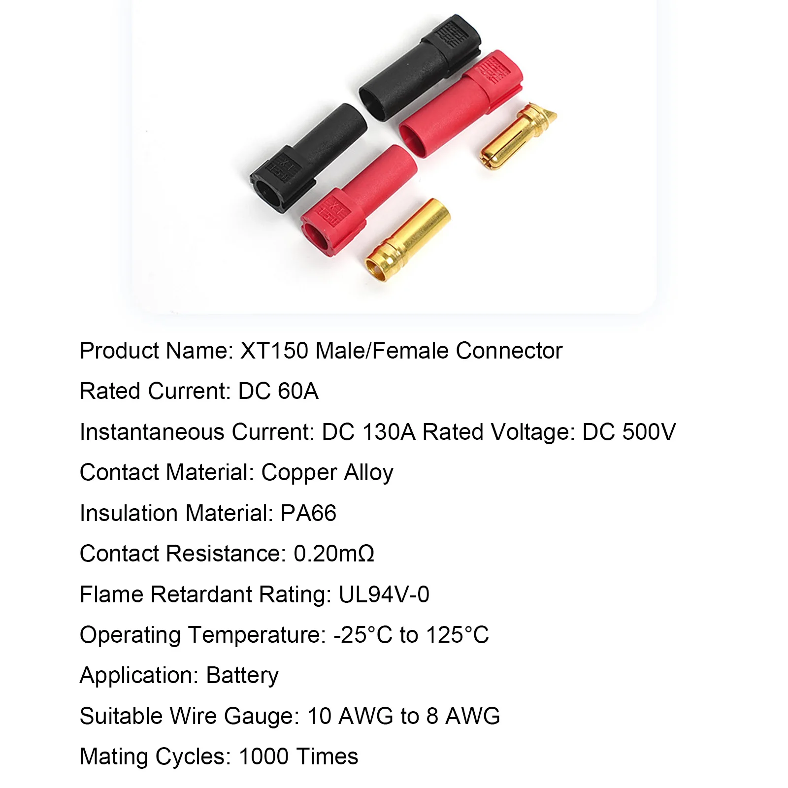 XT150 Stecker/Buchse Set für Batterie & Stromversorgung Hochstrom XT150 Steckverbinder Kompatibel mit 10-8 AWG Kabel